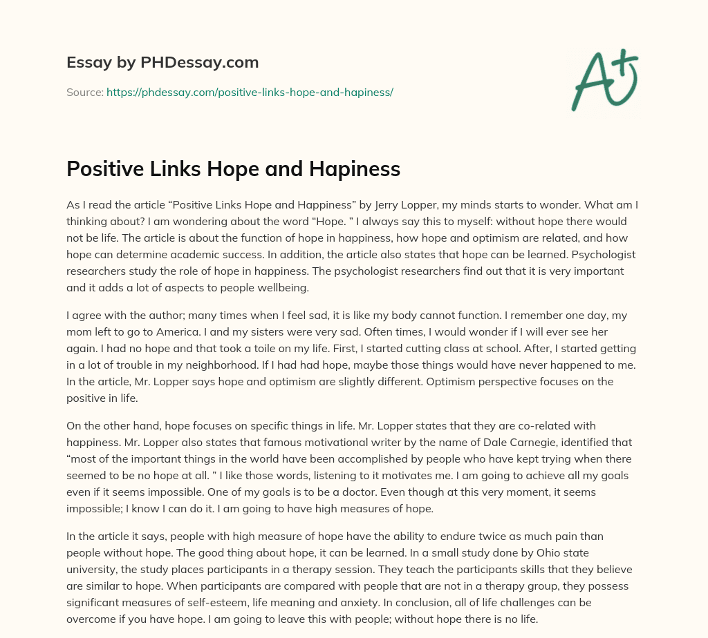 Positive Links Hope and Hapiness essay