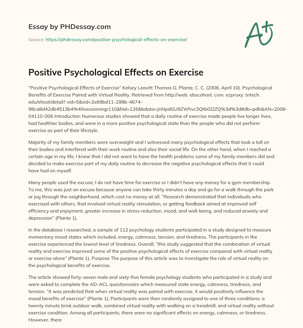 Positive Psychological Effects on Exercise essay