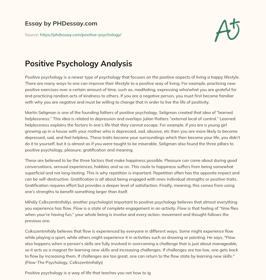 Positive Psychology Analysis essay