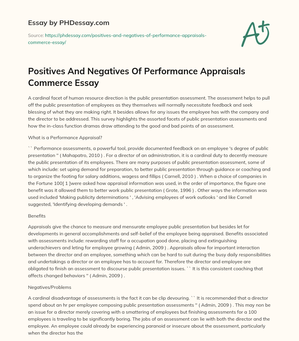 Positives And Negatives Of Performance Appraisals Commerce Essay essay