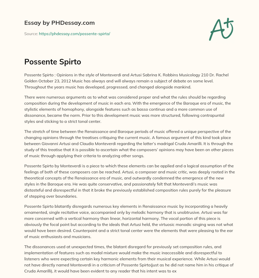 Possente Spirto essay
