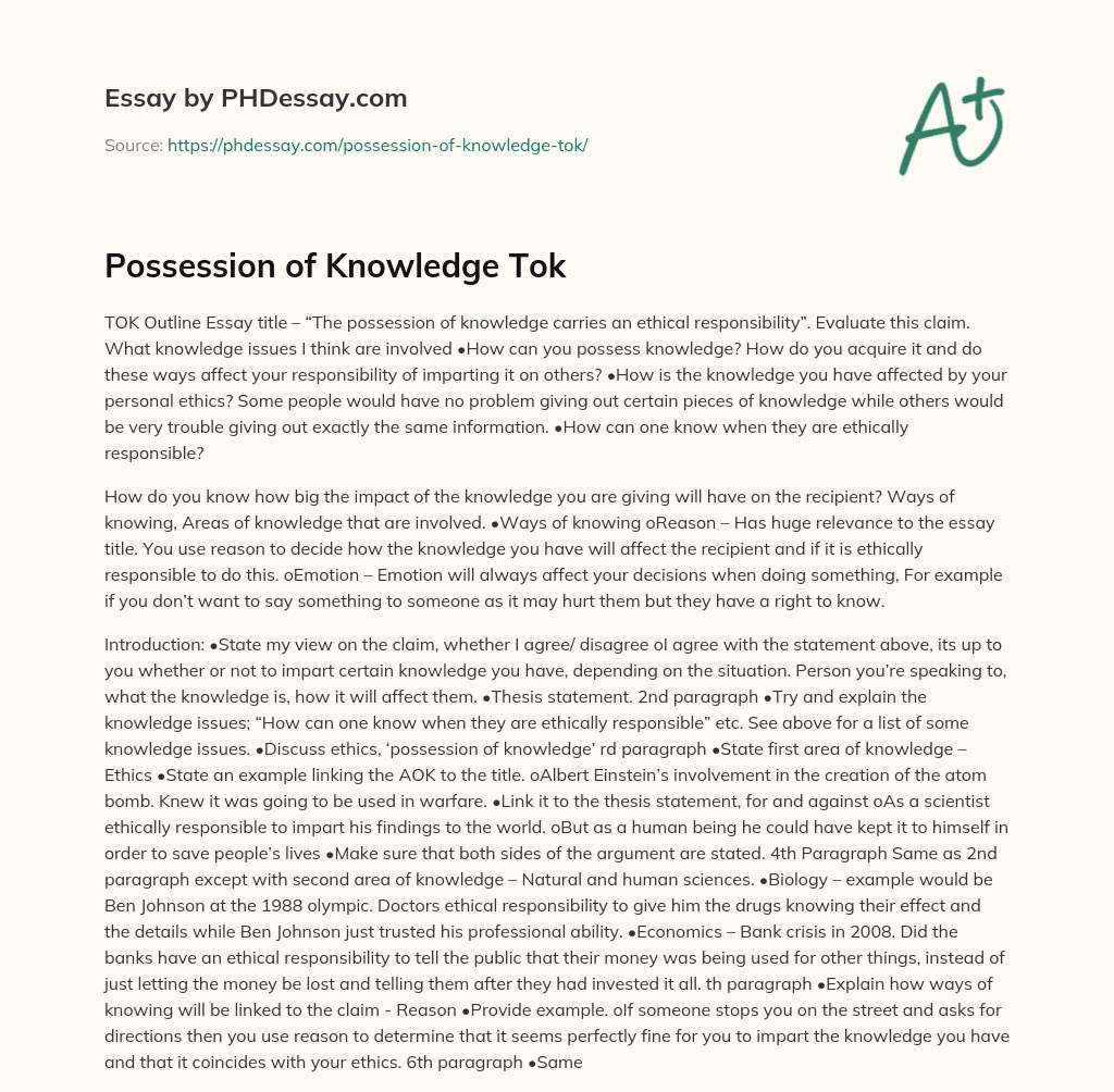 Possession of Knowledge Tok essay