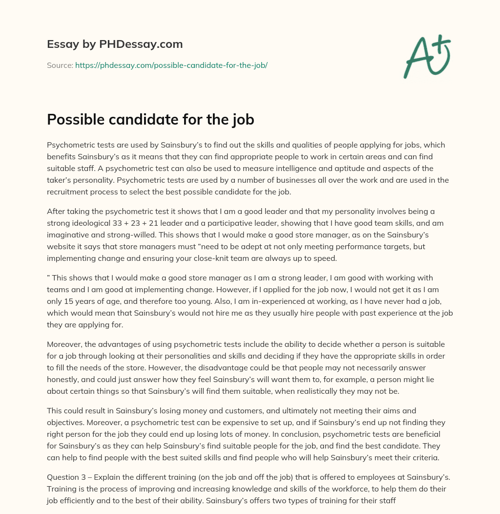 Possible candidate for the job essay