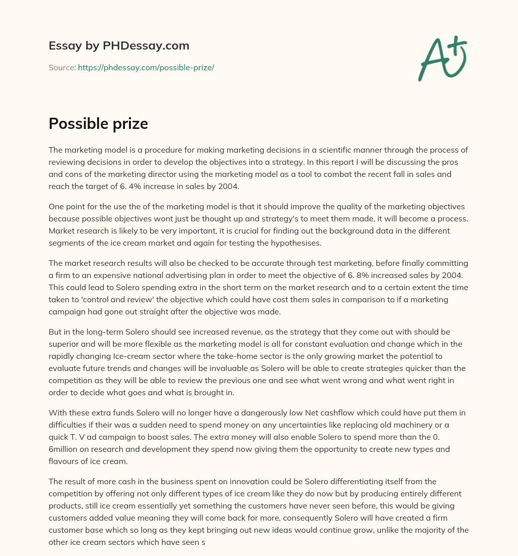 Possible prize essay