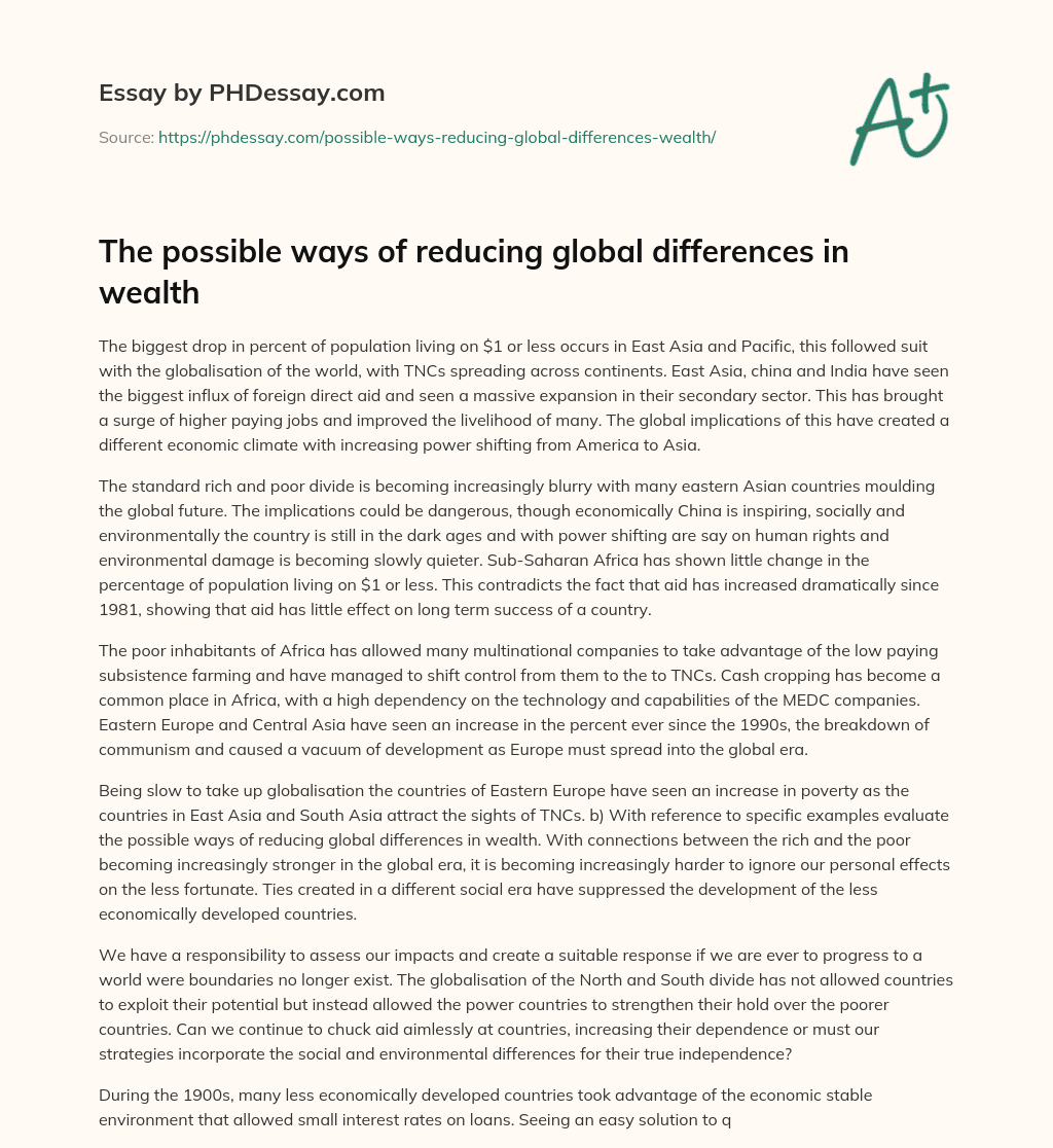 The possible ways of reducing global differences in wealth essay