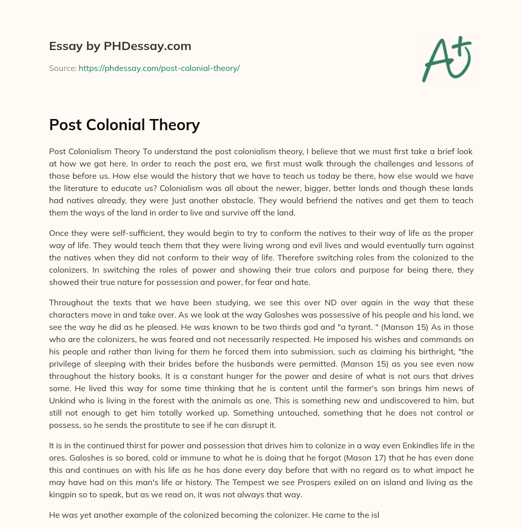 Post Colonial Theory - PHDessay.com