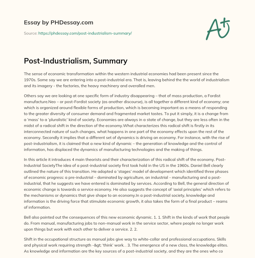 Post-Industrialism, Summary essay