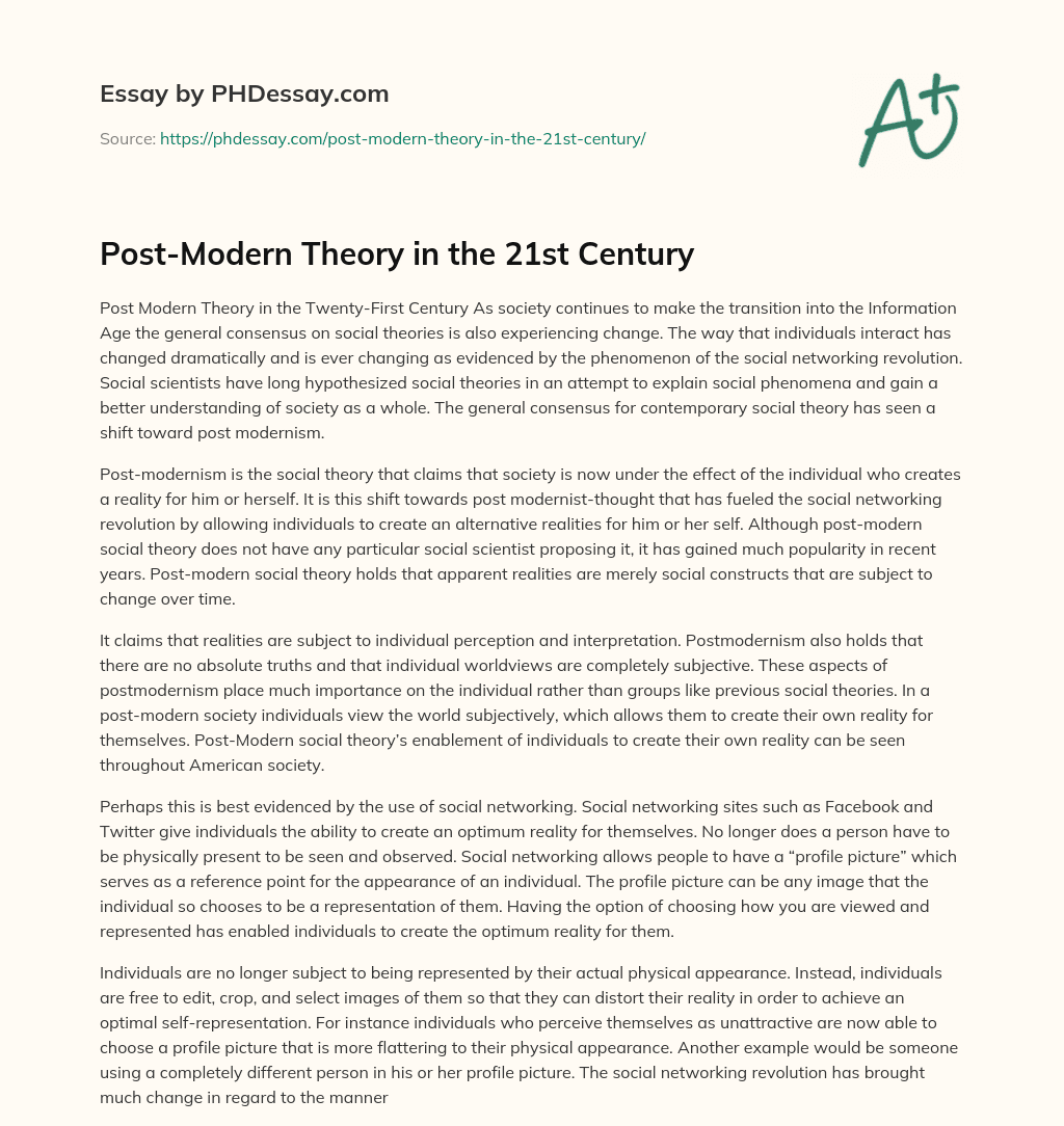 Post-Modern Theory in the 21st Century essay