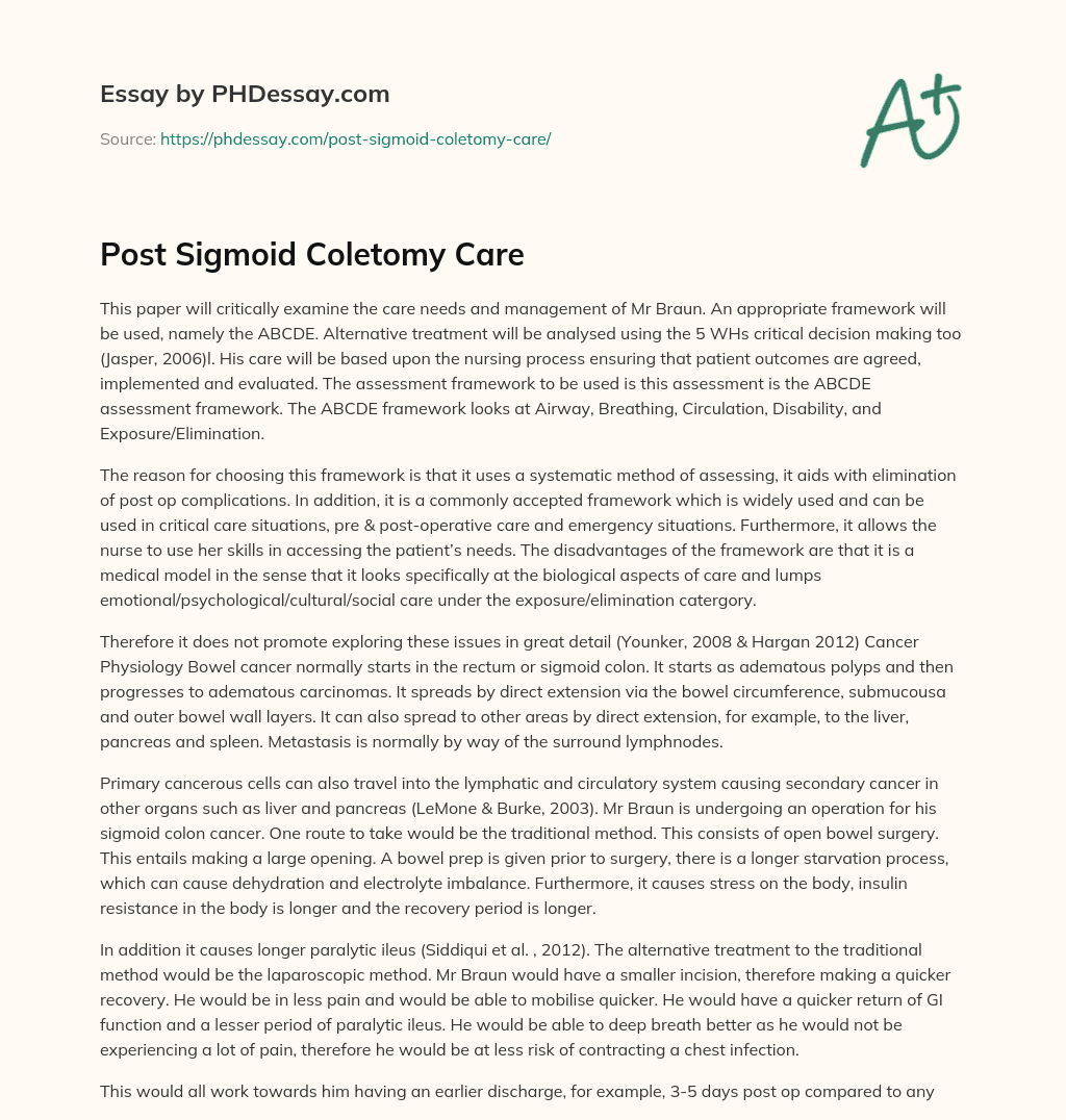 Post Sigmoid Coletomy Care essay