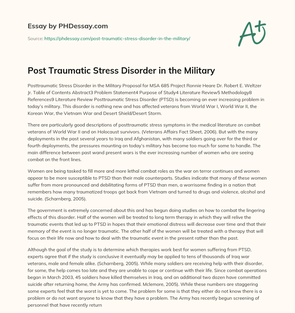 Post Traumatic Stress Disorder in the Military essay