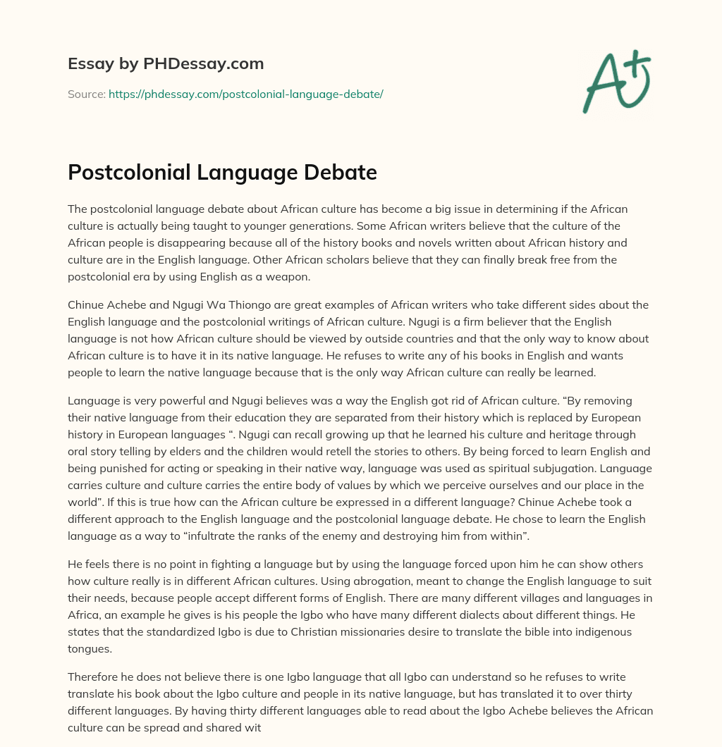 Postcolonial Language Debate essay