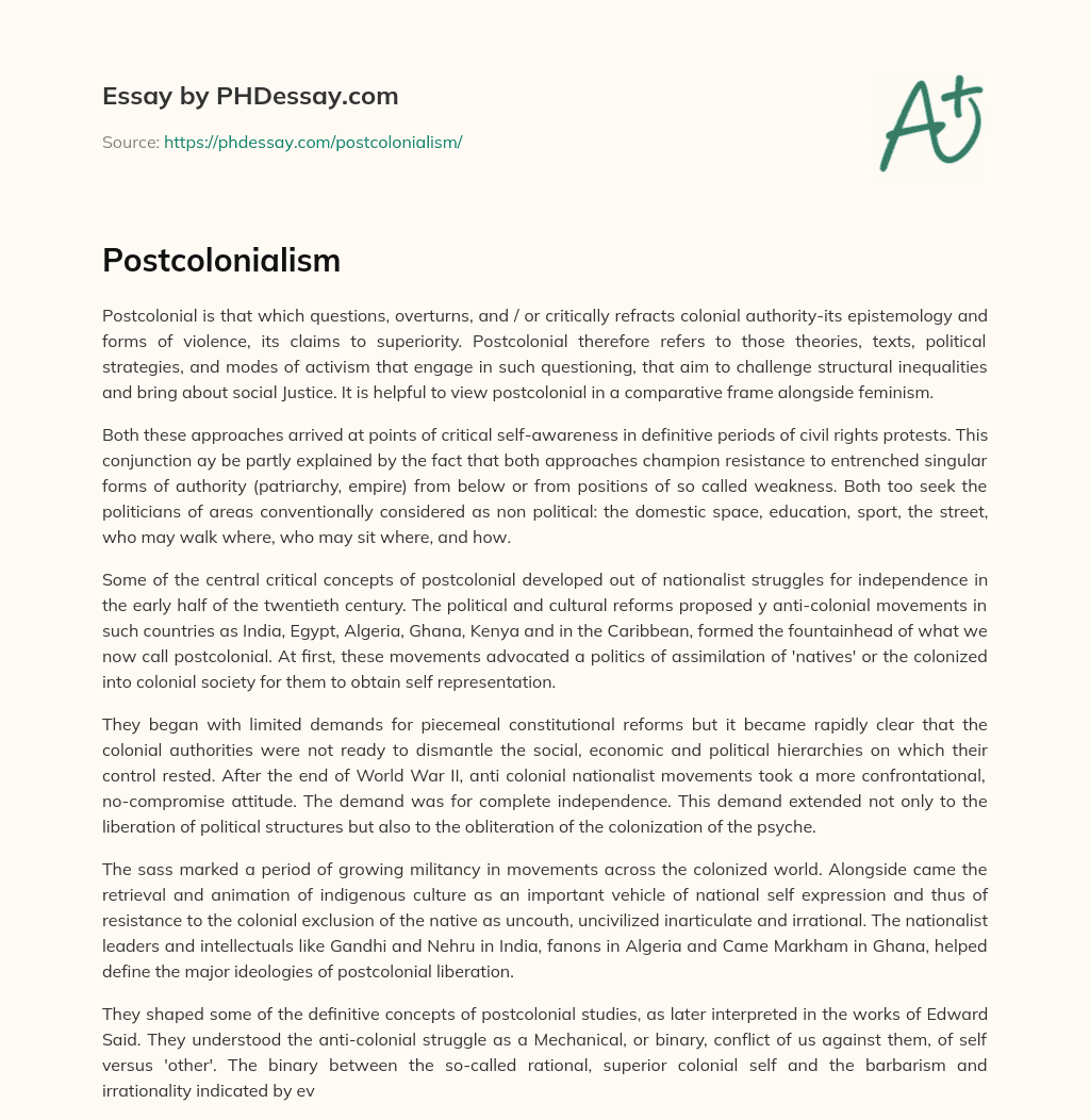 Postcolonialism essay