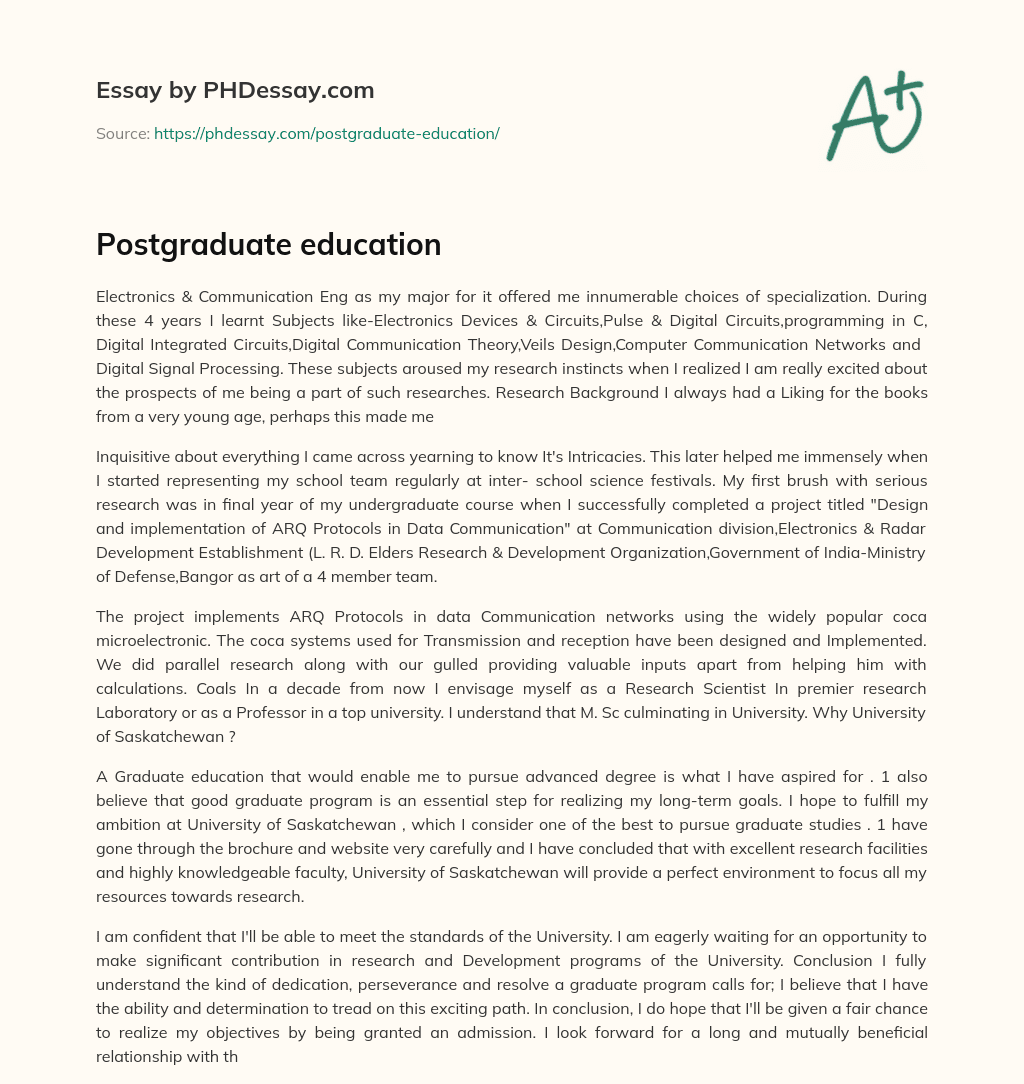 Postgraduate education essay