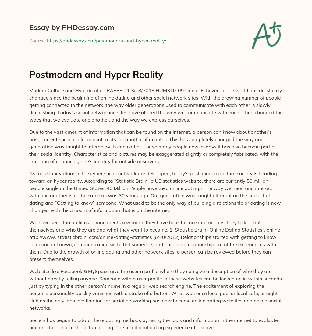Postmodern and Hyper Reality essay