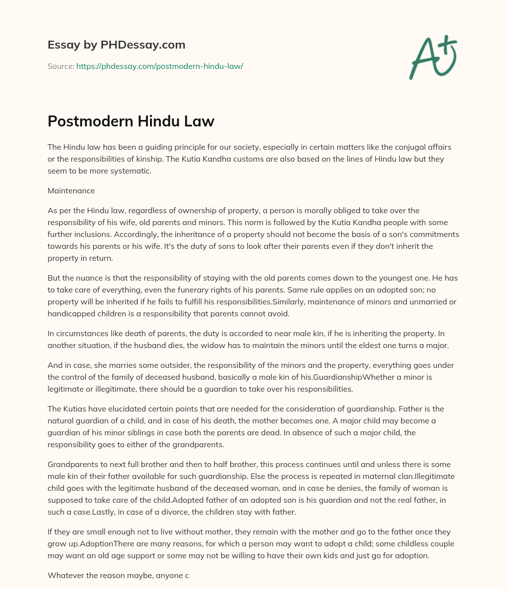 Postmodern Hindu Law essay