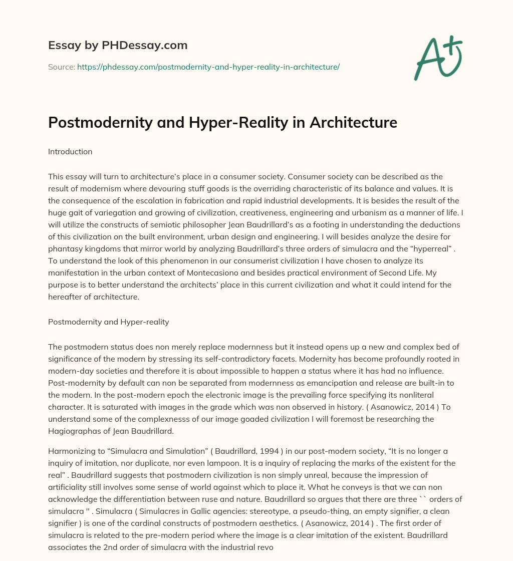 Postmodernity and Hyper-Reality in Architecture essay