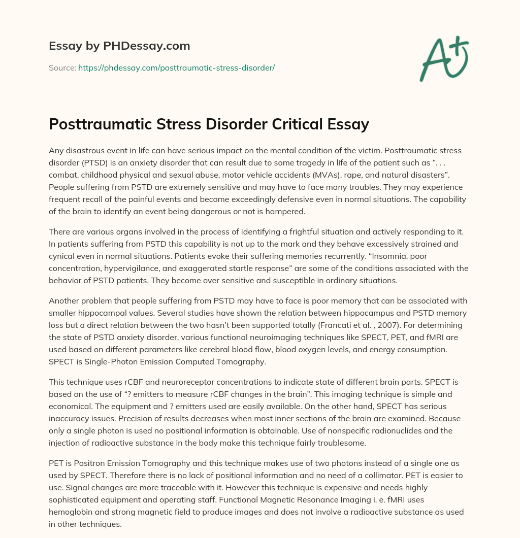 Posttraumatic Stress Disorder Critical Essay essay