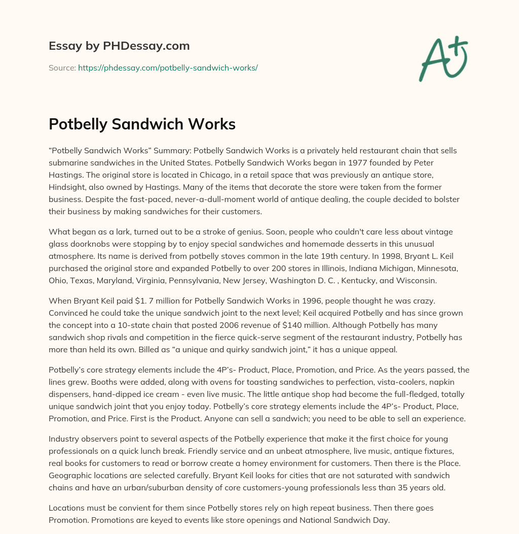 Potbelly Sandwich Works essay