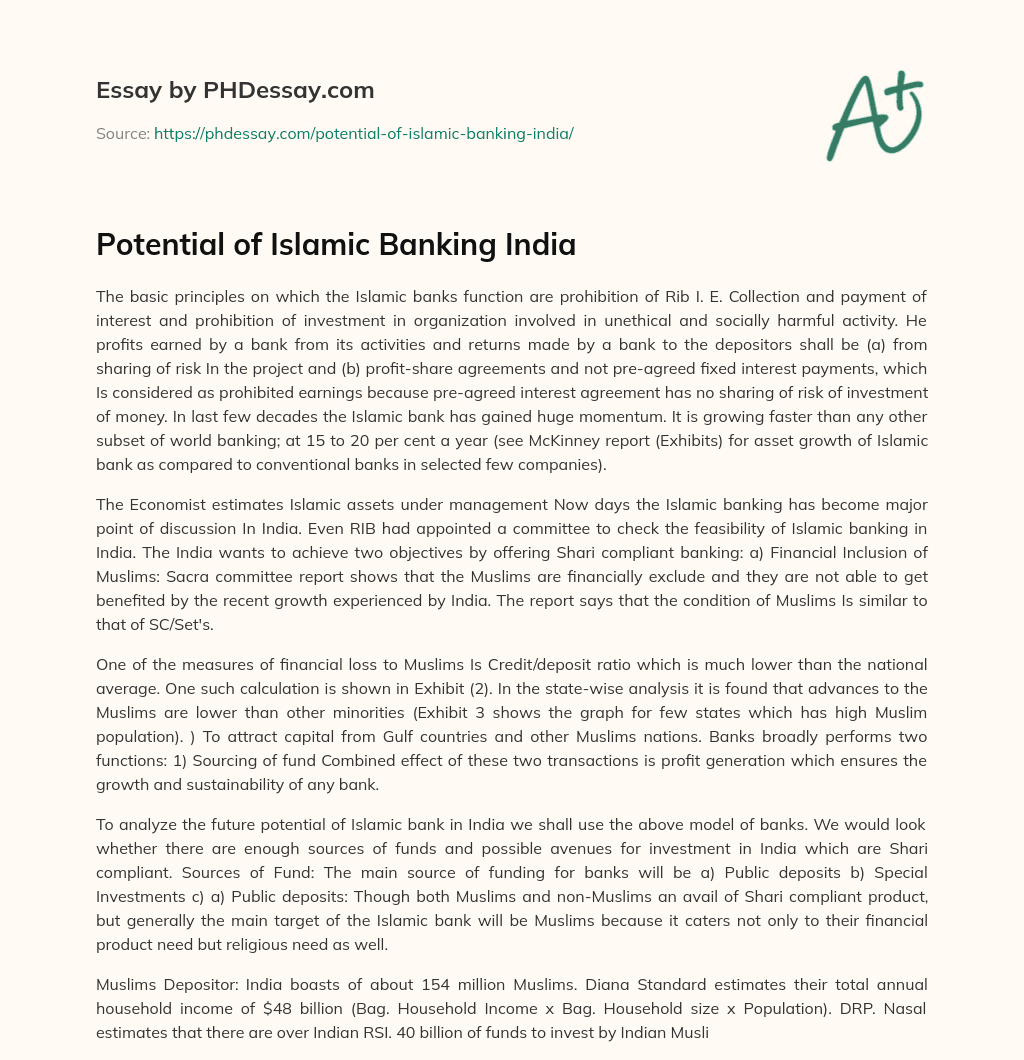 Potential of Islamic Banking India essay