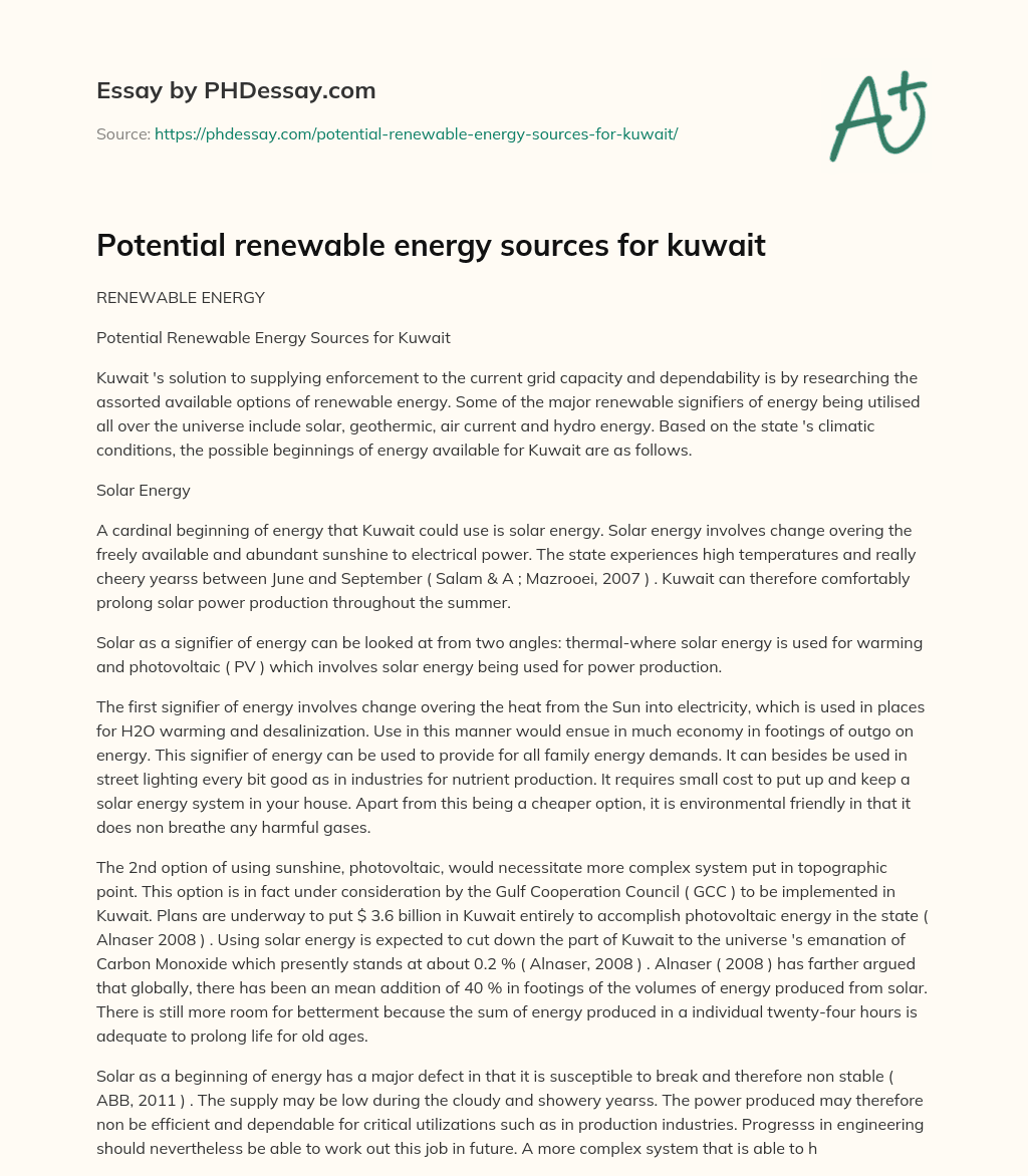 Potential renewable energy sources for Kuwait essay