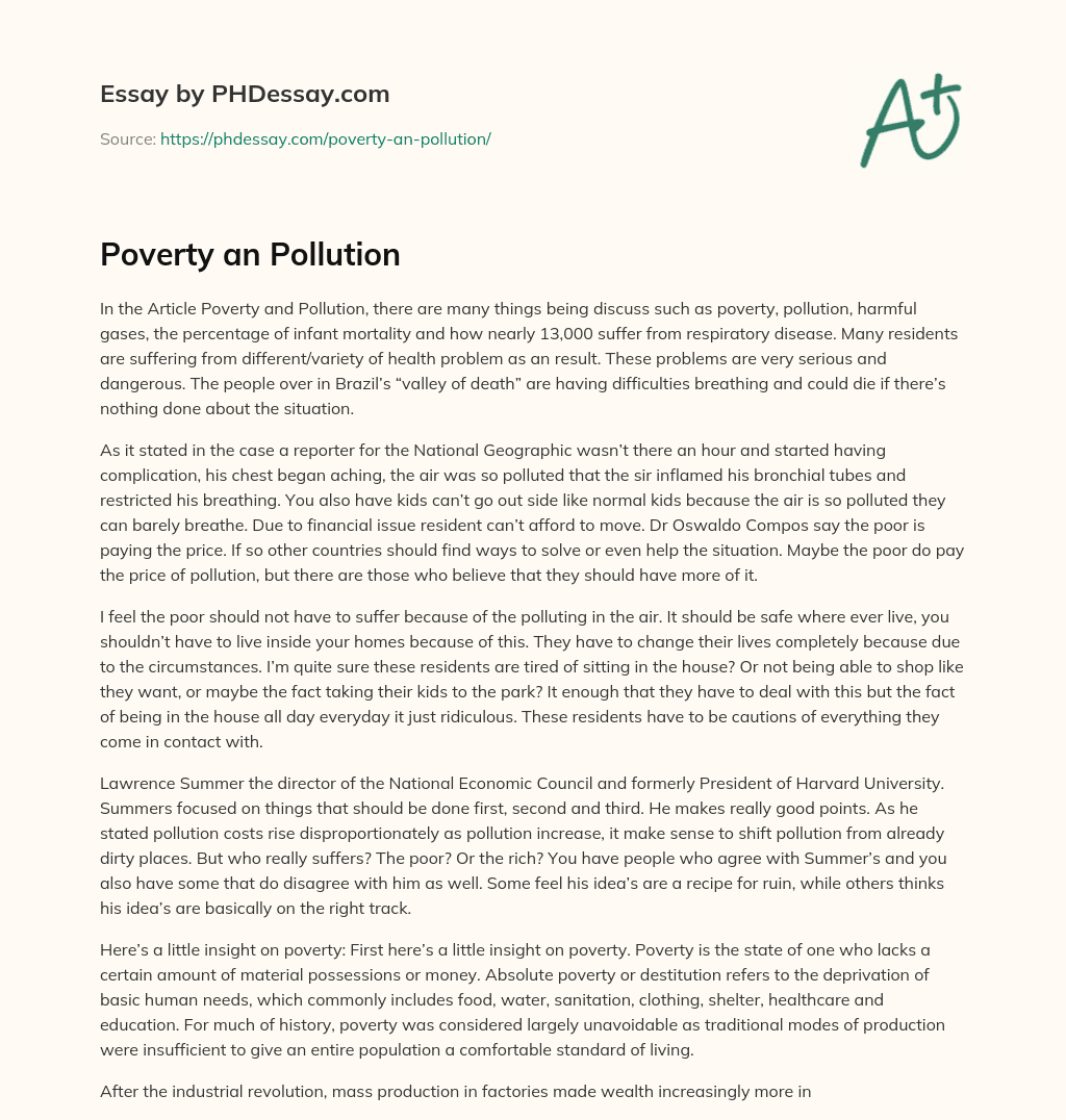 Poverty an Pollution essay