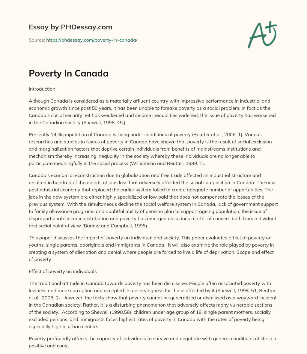 Poverty In Canada essay