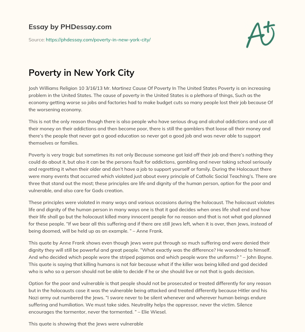 Poverty in New York City essay