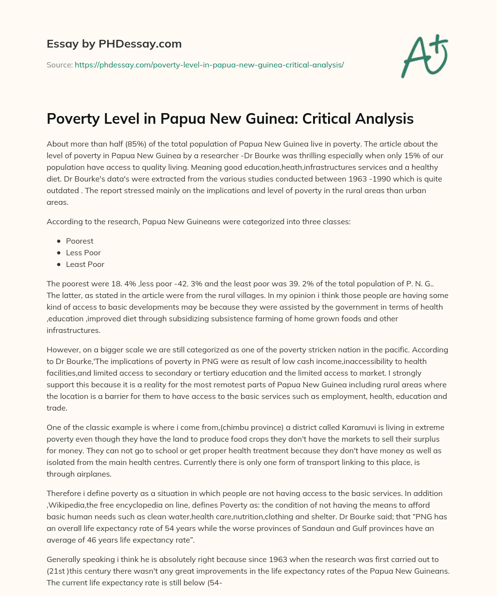Poverty Level in Papua New Guinea: Critical Analysis essay