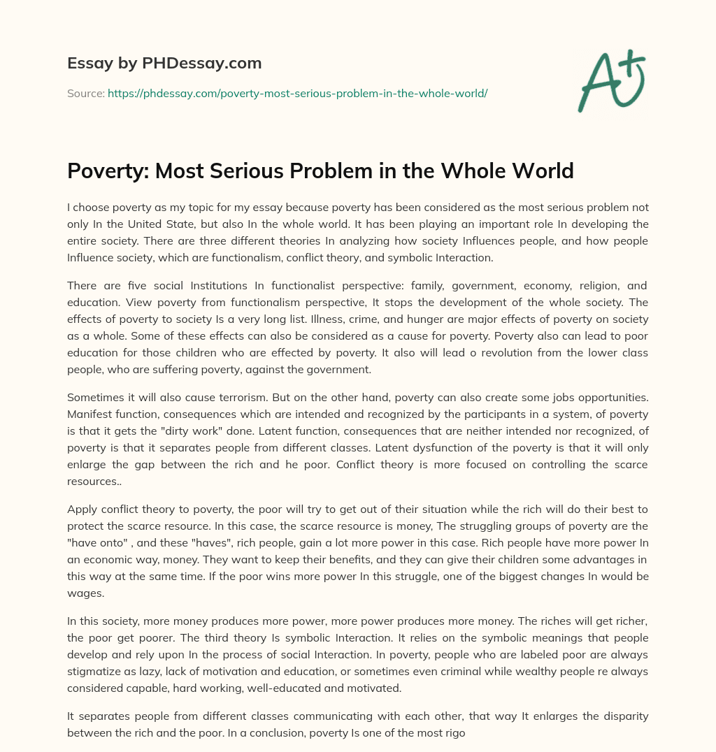 Poverty: Most Serious Problem in the Whole World essay