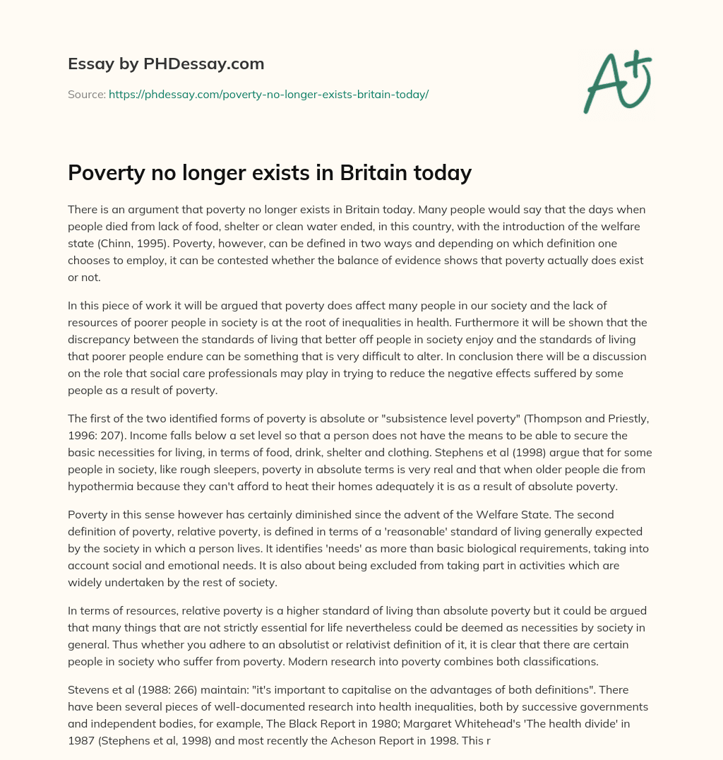 Poverty no longer exists in Britain today essay