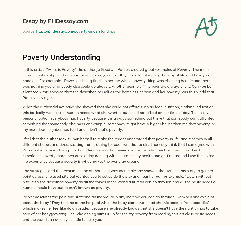 Poverty Understanding essay