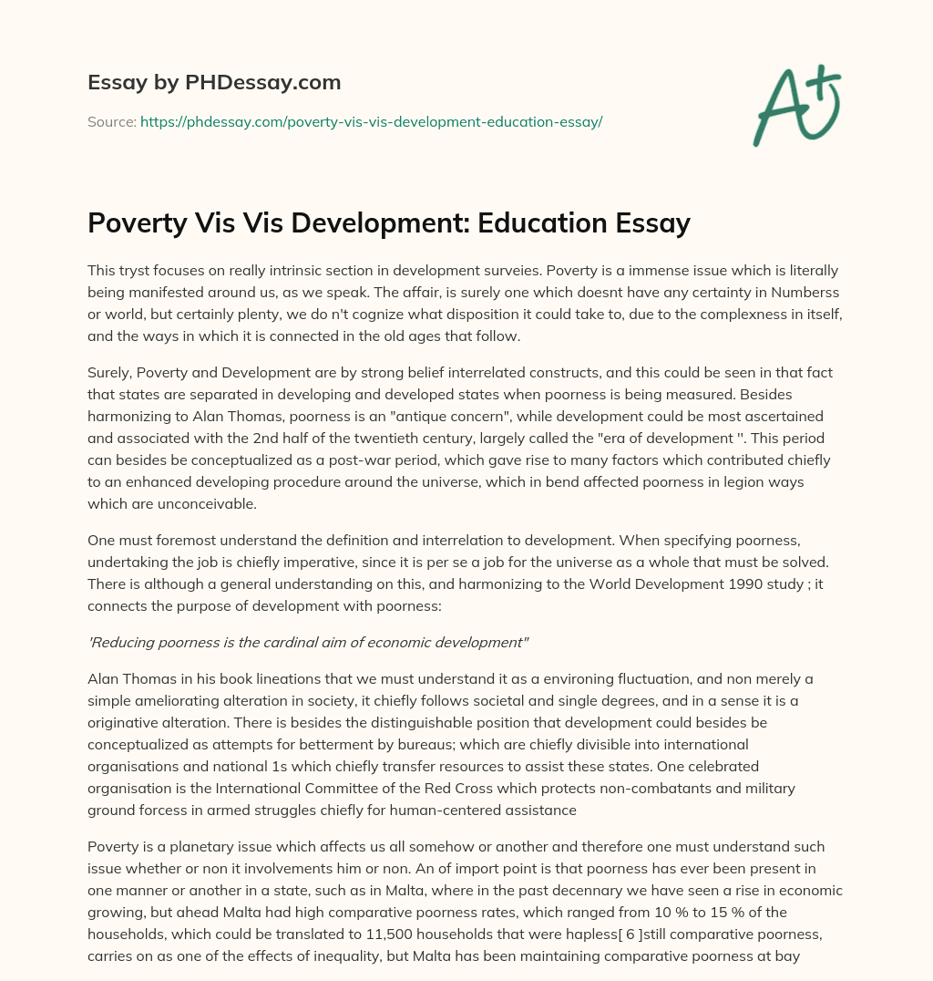 Poverty Vis Vis Development: Education Essay essay