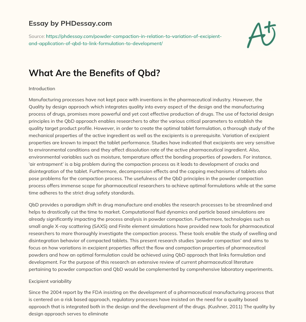 What Are the Benefits of Qbd? essay