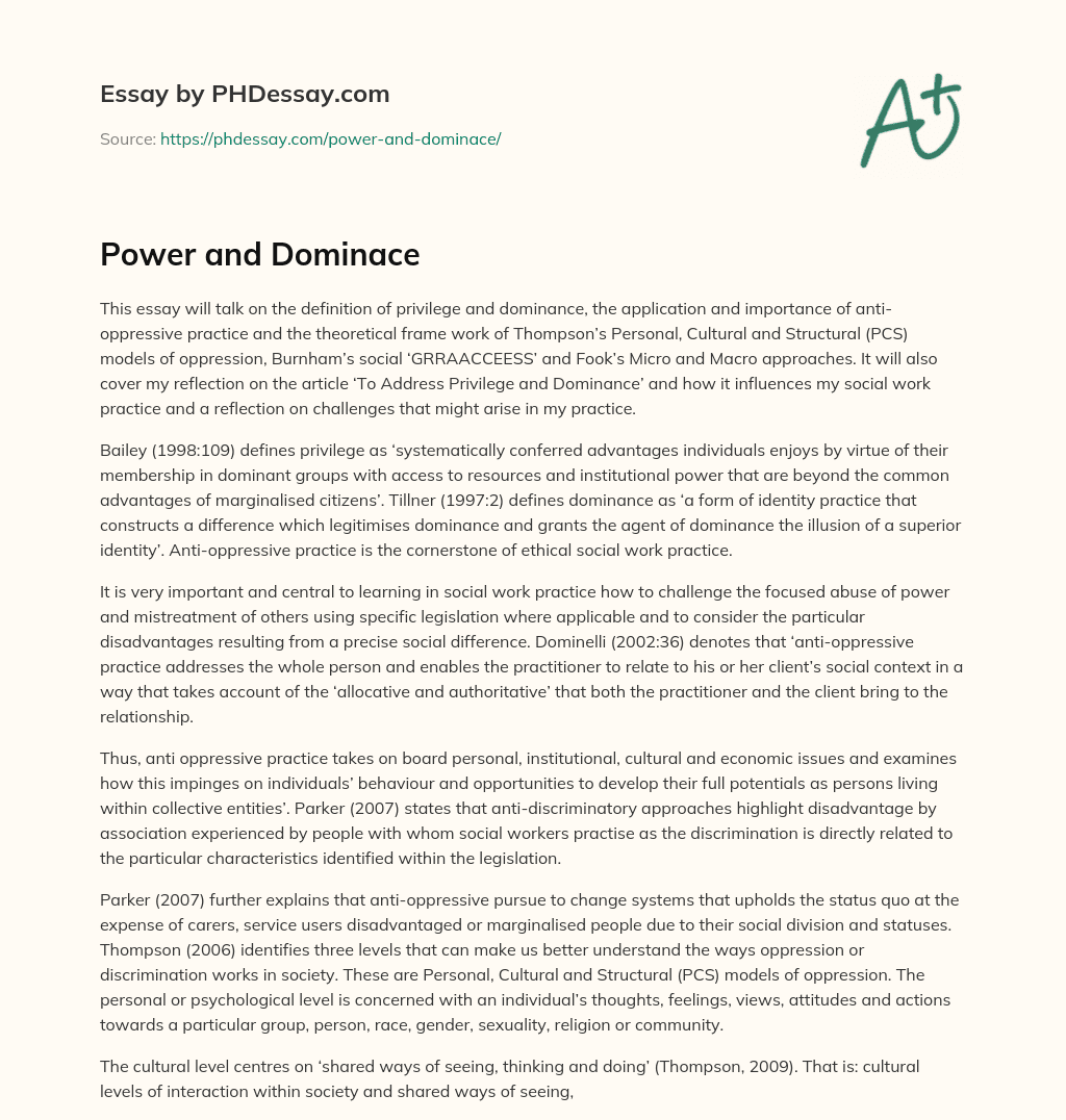 Power And Dominace Essay Example - PHDessay.com
