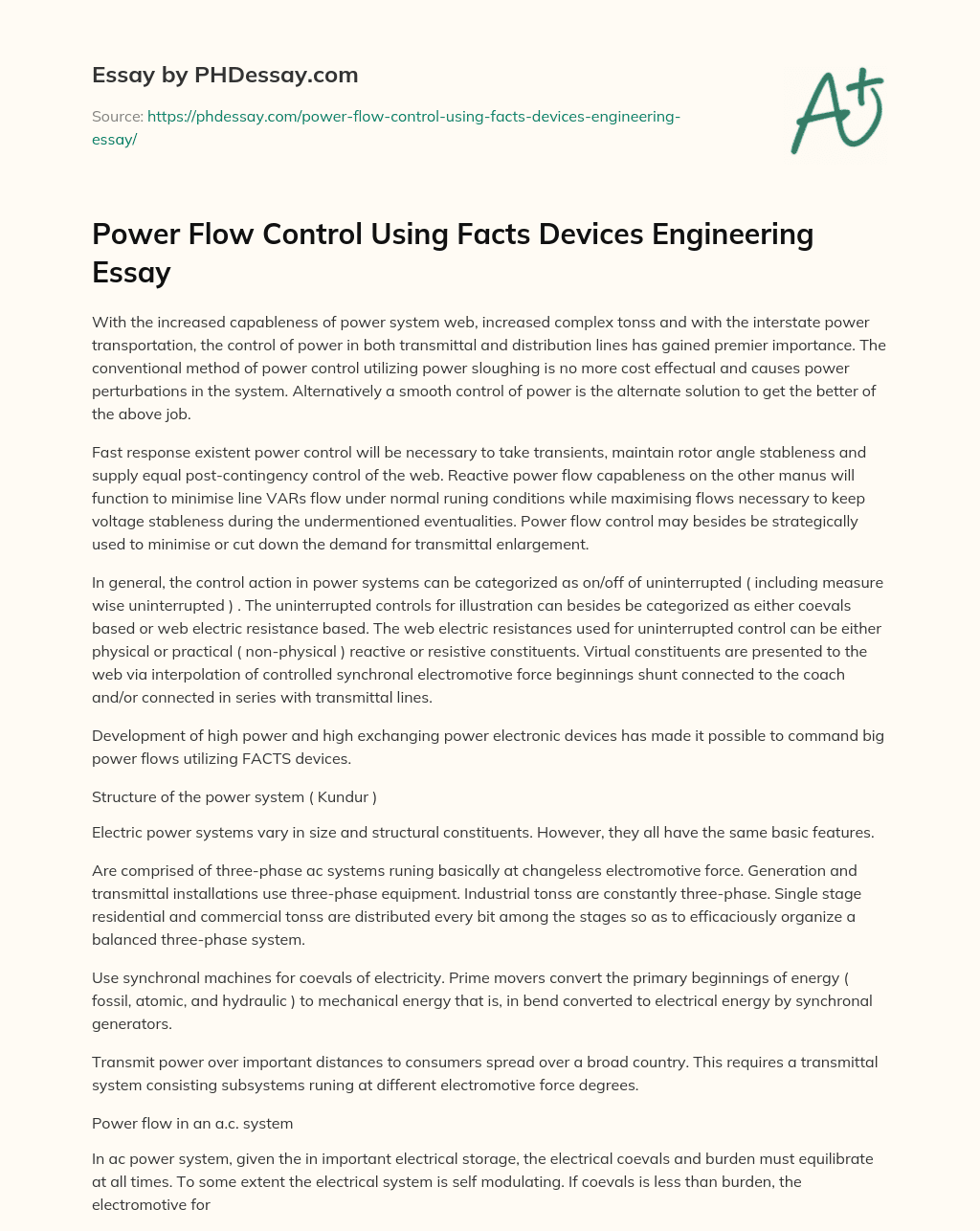 Power Flow Control Using Facts Devices Engineering Essay essay