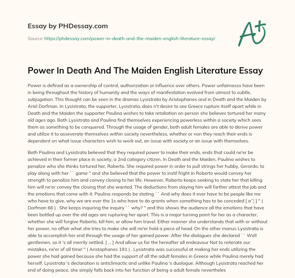 Power In Death And The Maiden English Literature Essay essay