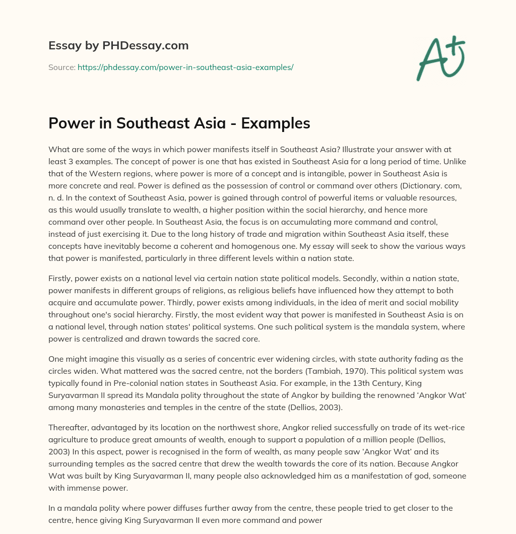 Power in Southeast Asia – Examples essay