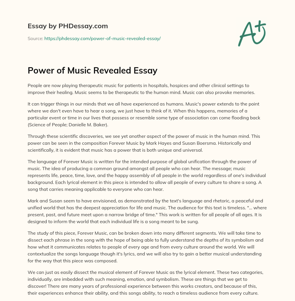 Power of Music Revealed Essay essay