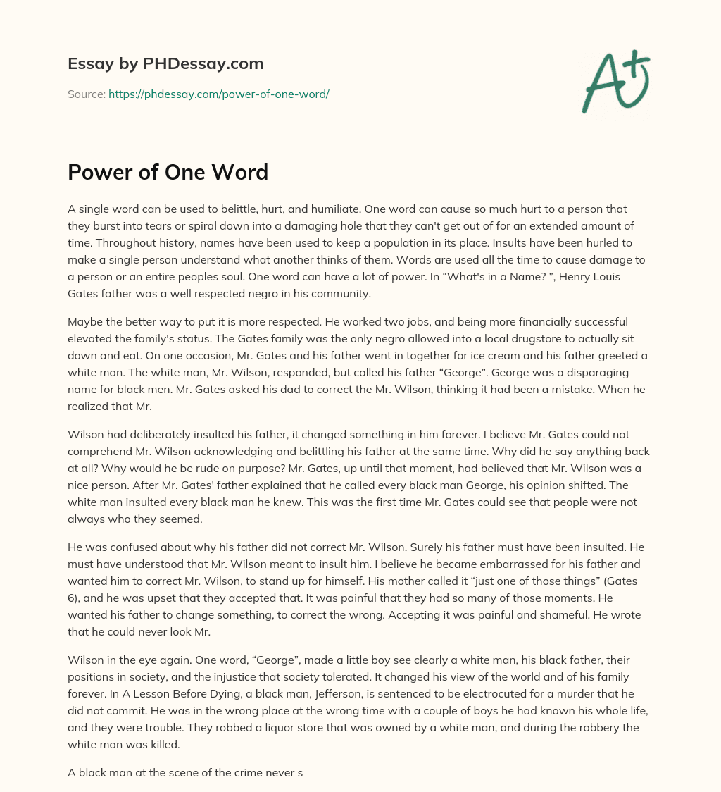 Power of One Word essay