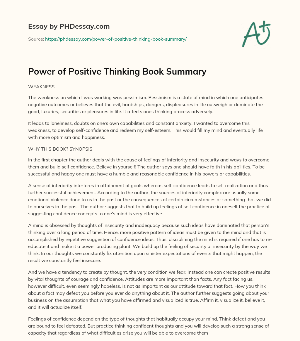 power of positive thinking essay 200 words