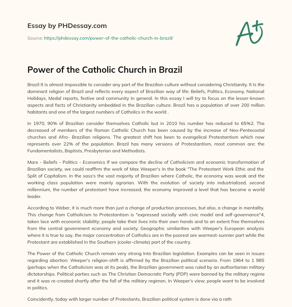 Power of the Catholic Church in Brazil essay