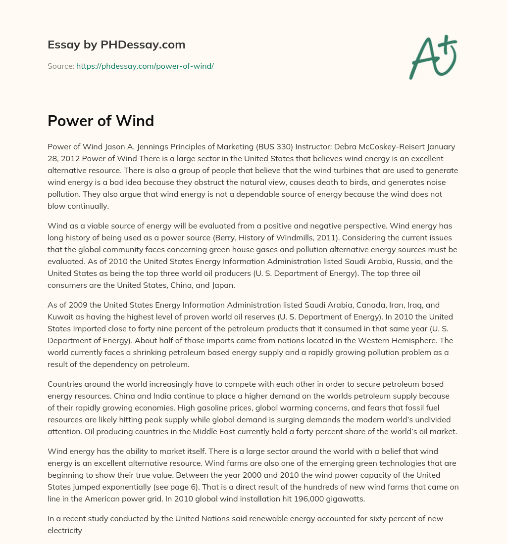 Power of Wind essay