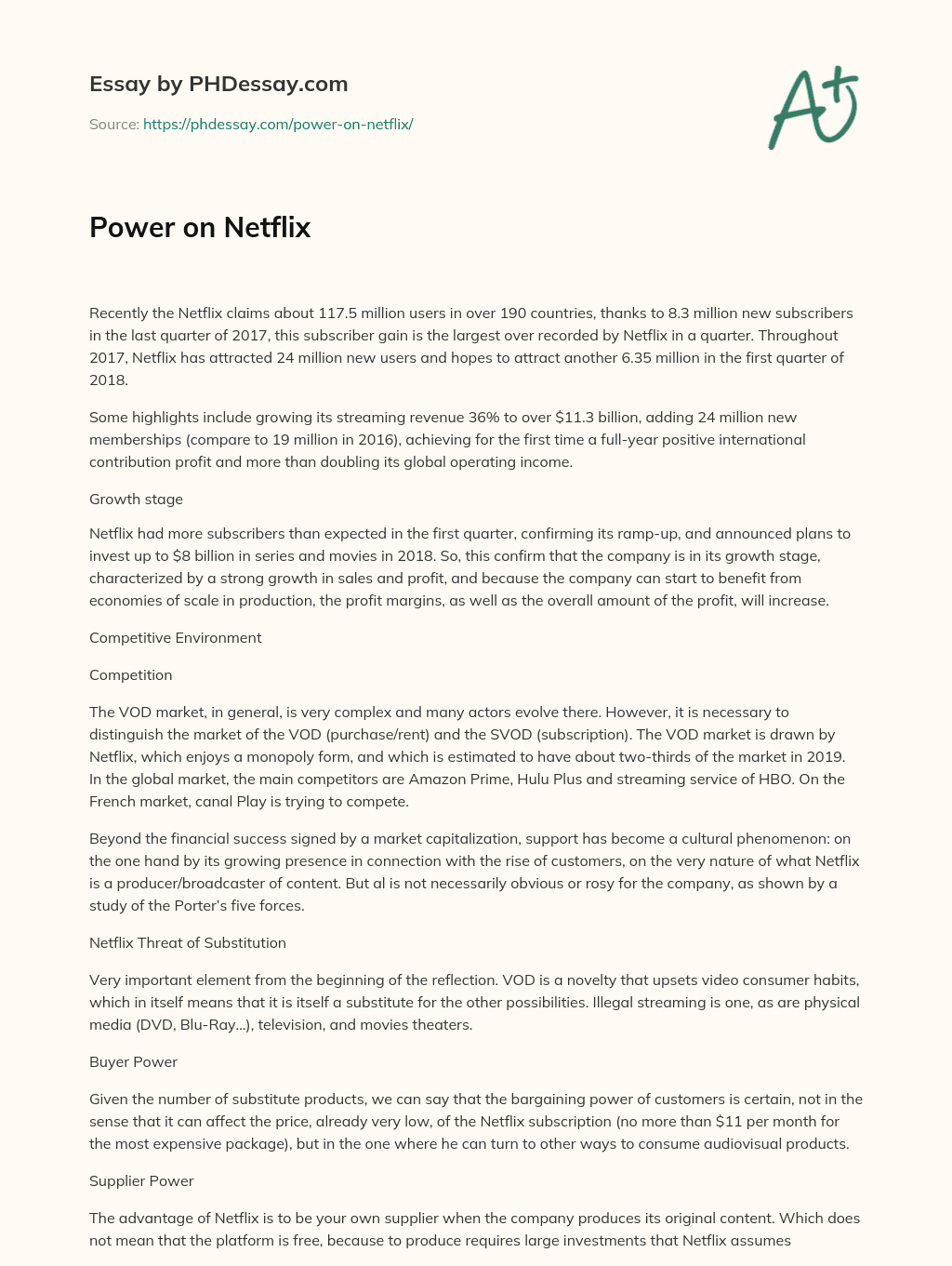 Power on Netflix essay