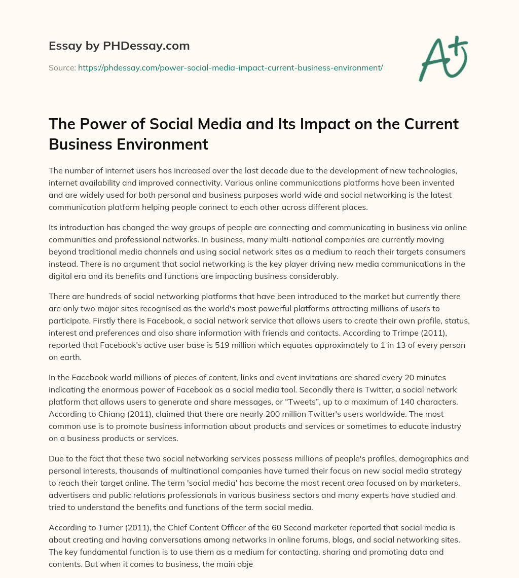 The Power of Social Media and Its Impact on the Current Business Environment essay
