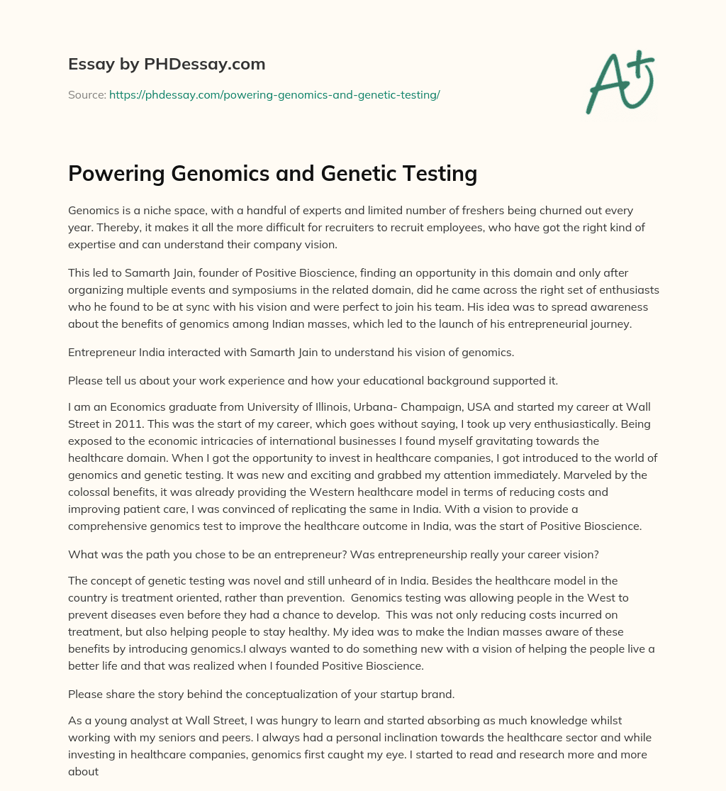 Powering Genomics and Genetic Testing essay