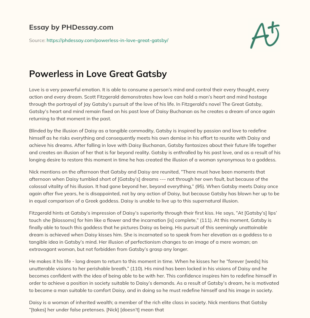 Powerless in Love Great Gatsby essay