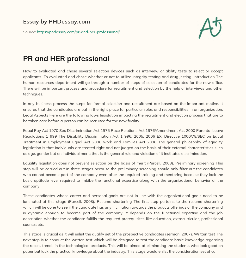 PR and HER professional essay