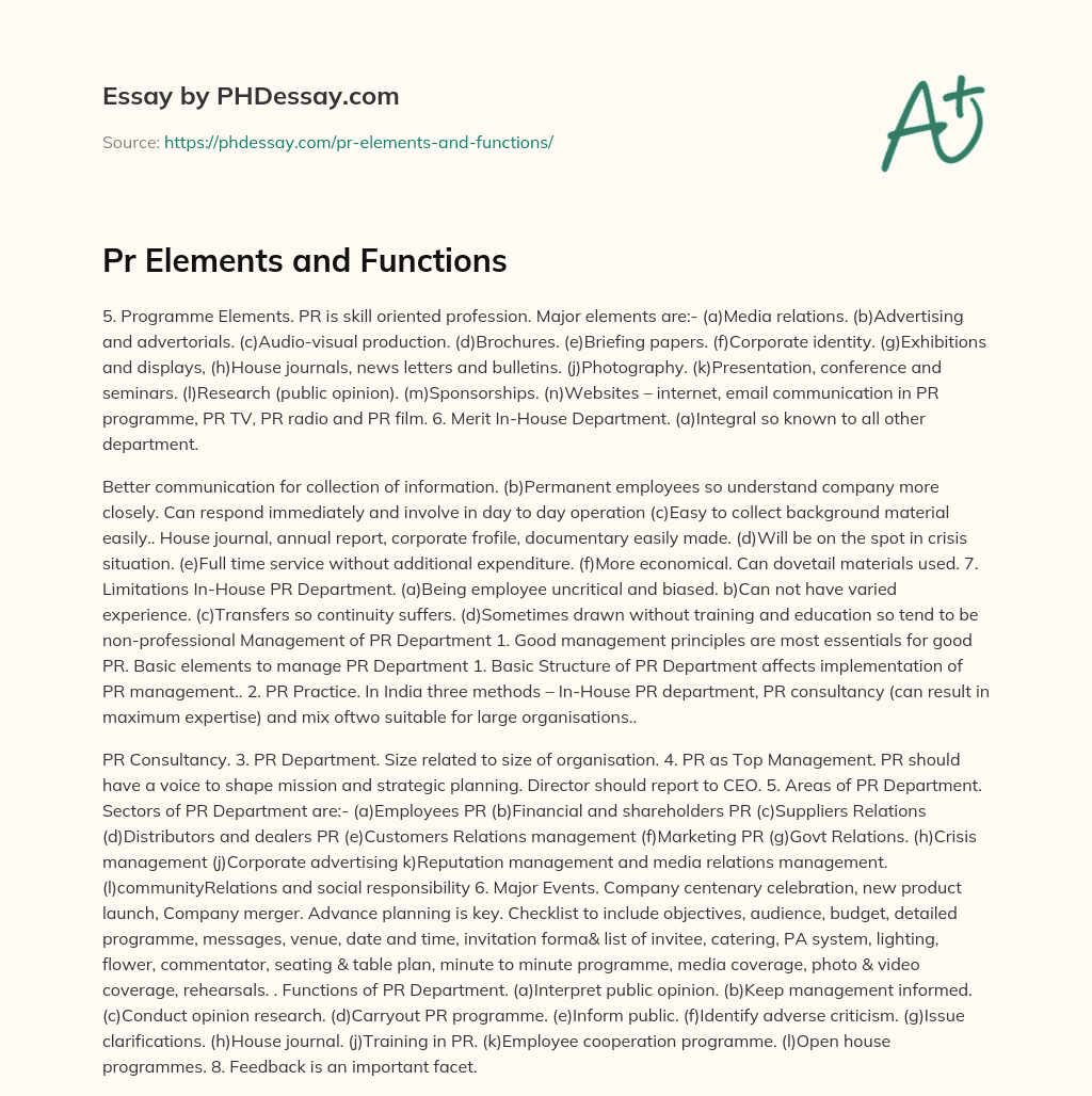 Pr Elements and Functions essay