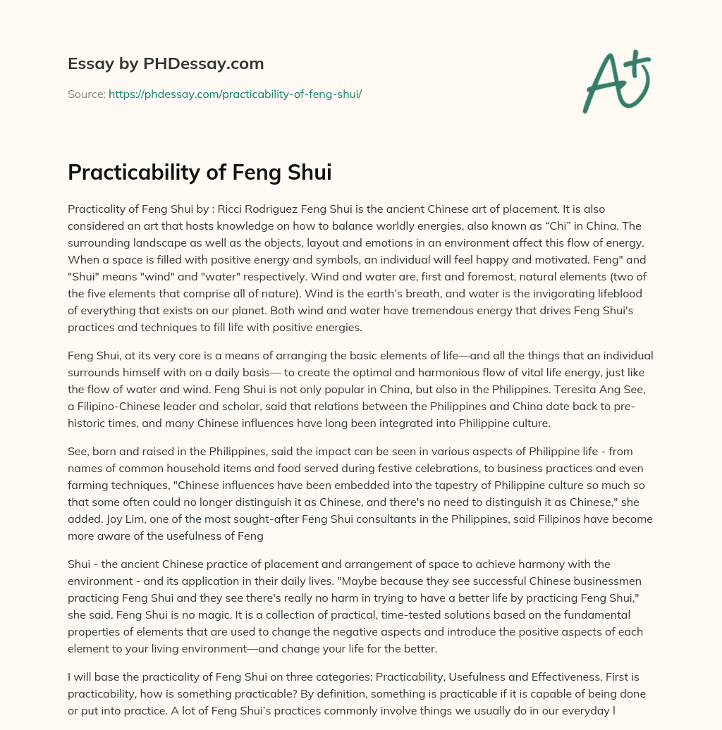 Practicability of Feng Shui essay
