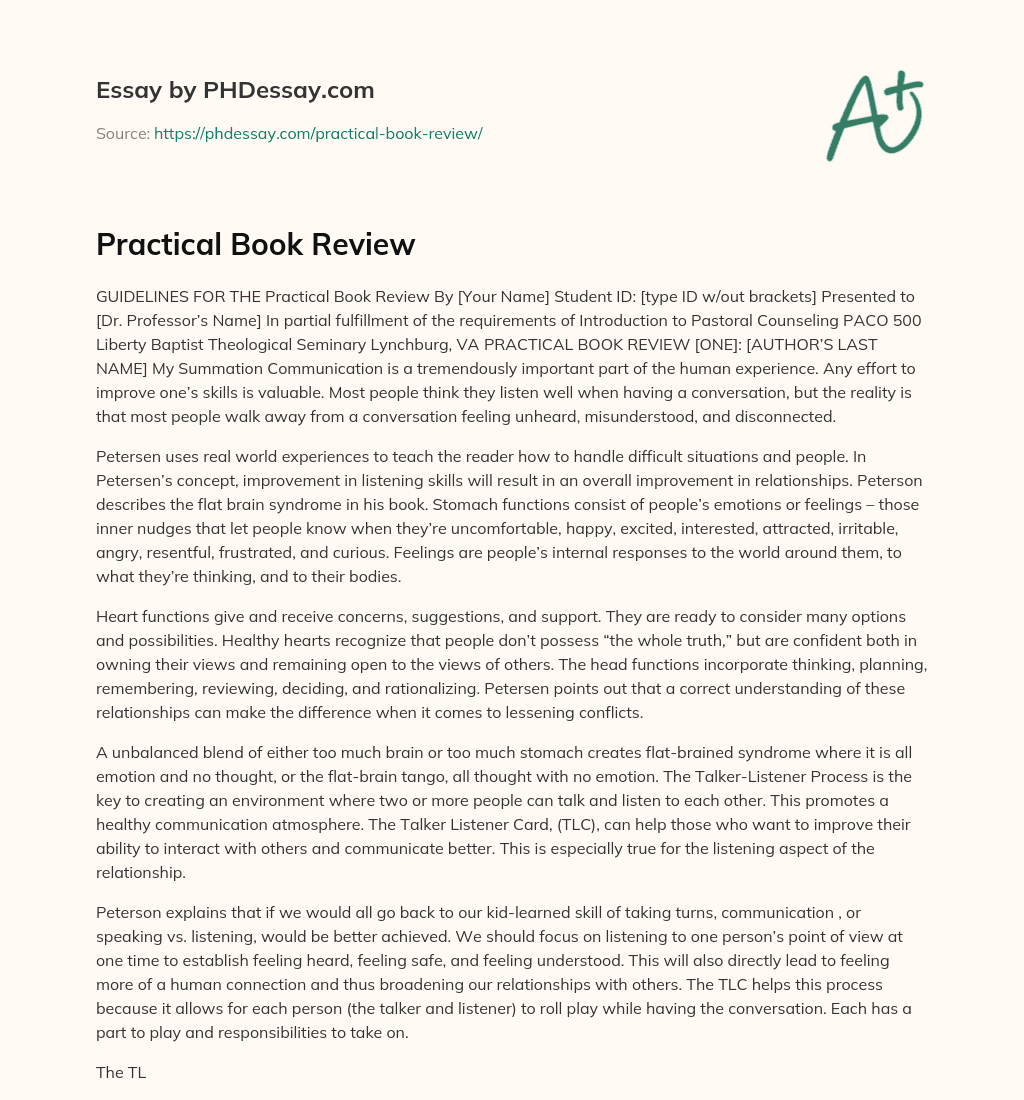 Practical Book Review essay